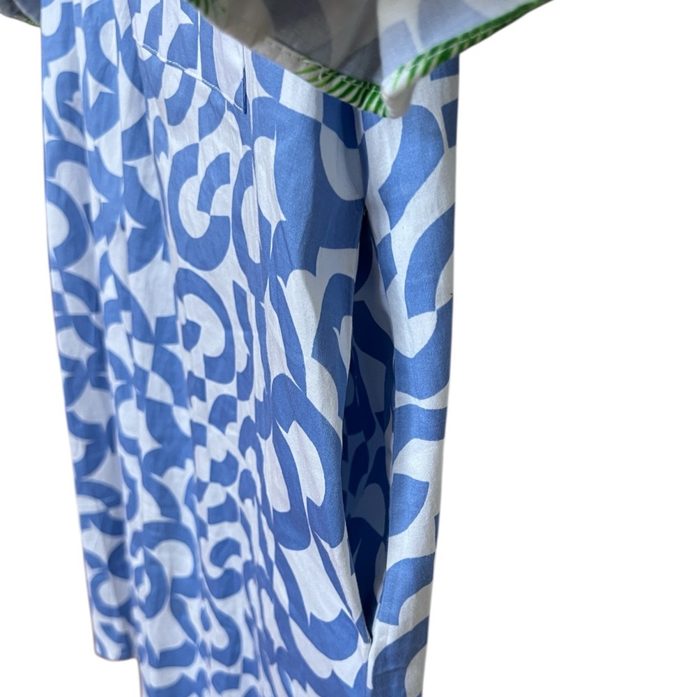 DizzyLizzie Str Cotton Midi Shirt Dress Broken Circle Blue White Green Pocket XL - Picture 5 of 7